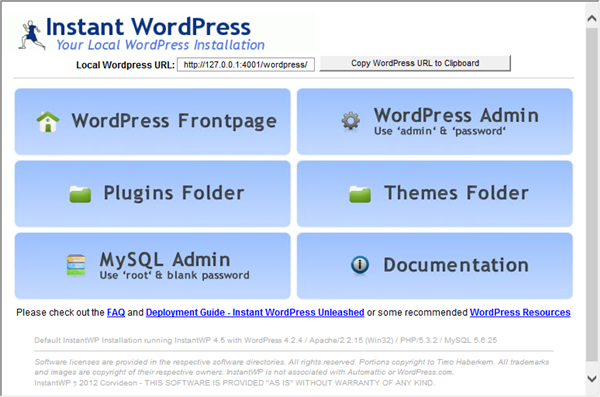 Instant WordPressの起動画面
