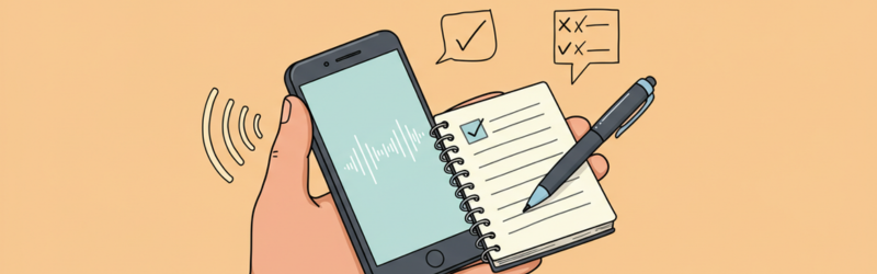 スマートフォンとメモを手にしているイメージ。認識されない場合は、手入力でもいい