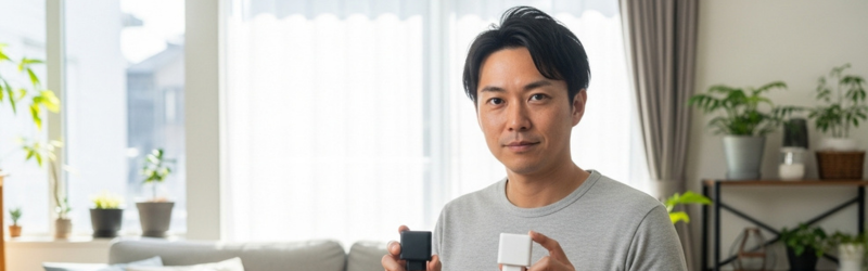 PowerIQ 3.0と4.0の違いを簡単に整理|進化の答えは「電力の分け方」
PowerIQ3.0と4.0の充電器を持つ男性