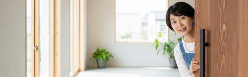 壁や金属で電波がブロックすると聞いて、この扉も？と聞いている女性