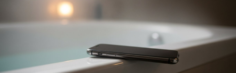 知っておきたい！防水ガジェットを長持ちさせるための3つのコツ
浴室の縁にスマホが置いてある