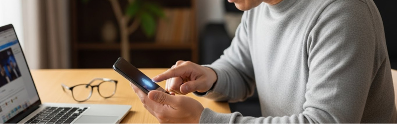 指紋認証が反応しない!メイン対策はこの3つ!新たな指を認証登録している男性。