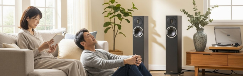 ミュージックプライムで音楽のある休日を夫婦で楽しんでいるイメージ