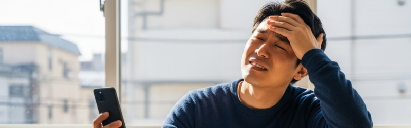 ついやってしまう残念な充電NGパターン。男性がやってしまった！と嘆いている画像