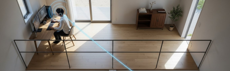 2階にいても壁を挟んでも途切れにくくなったBluetoothで快適に仕事に集中したり趣味が楽しめる。