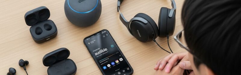 在宅ワーカーの男性がオーディブルを検証しているイメージ