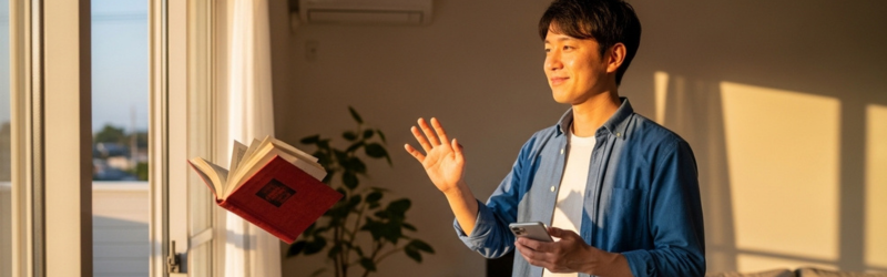 自分のタイミングでオーディブルを退会する男性。簡単でいつでも可能な退会にメリットを感じている。