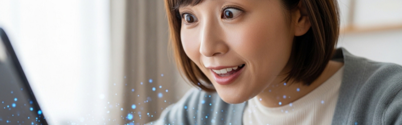 Bluetoothのペアリングが思った以上に簡単にできて喜んでいる女性