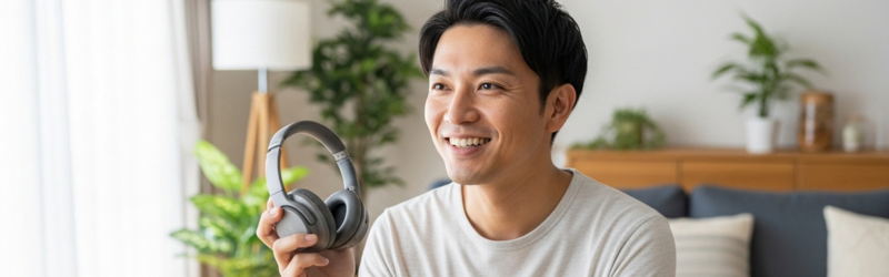 自分の目的が動画視聴で、それを楽しむことのできるイヤホン・ヘッドホンの選び方を知った男性