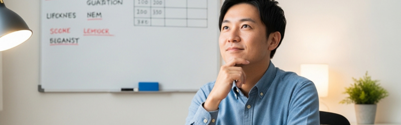 自分のタイミングでオーディブルを退会する男性。簡単でいつでも可能な退会にメリットを感じている。