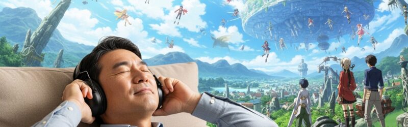 点眼の時間も小説を楽しんだり、知識をインプットしたりできるオーディブルの効率に喜ぶ男性。