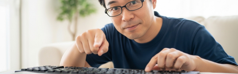 ずっと気になっていたキーボードの隙間も定期的にいつでも掃除できるようになり喜ぶ男性