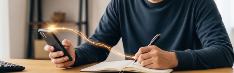 覚えたいところやメモしたいところはクリップ機能とアナログなノートを使って、しっかり書くこともできる