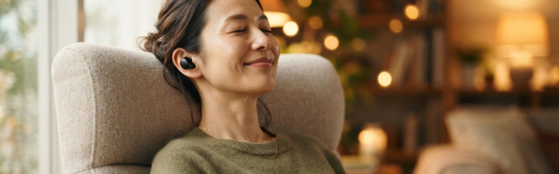 ながら聴きでAudibleを活用し知識とリラックスを得る女性