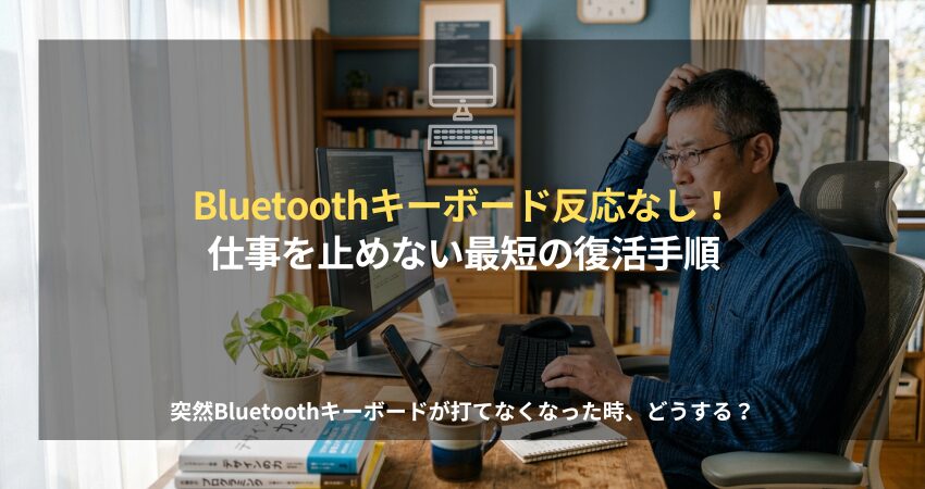 WindowsでBluetoothキーボードが反応しない時の対処法を解説する、50代在宅ワーカーのデスク風景。