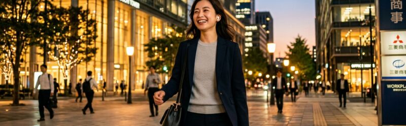 イヤホンを耳にオーディブルを聴きながら、一日の充実感を噛みしめるように深く満足した笑顔で歩いている