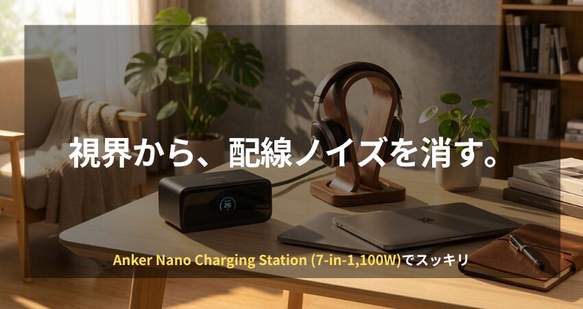 「在宅ワーク環境がスッキリ整う」という記事全体のベネフィットを、画像全体の雰囲気から詳しく描写