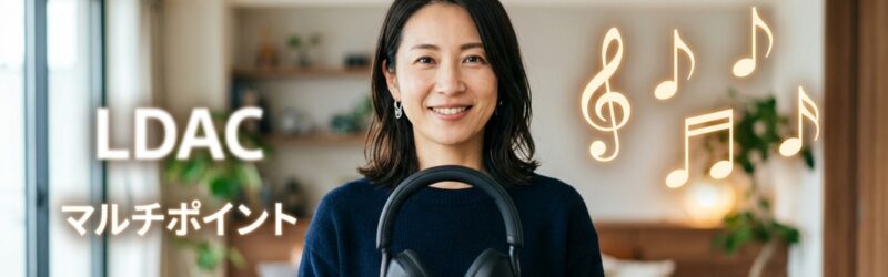 マルチポイントと「LDAC」の両立はできないことがあると知り、音質重視の時はマルチポイントを切ろうと思った女性