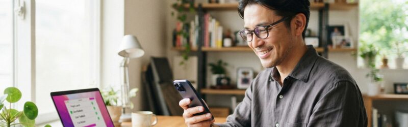 損をしないように楽天モバイル1円キャンペーンの注意点を読みながら乗り換えを進める男性