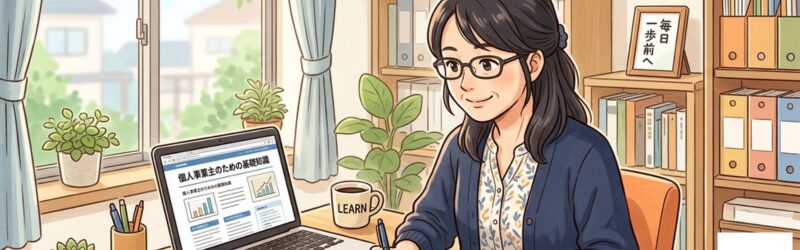 情報収集を怠らない個人事業主のイラスト