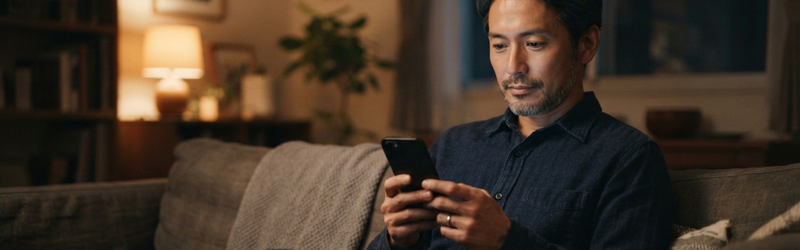 休憩中にスマホを操作し始める男性